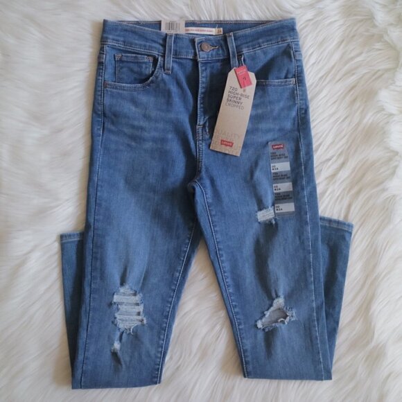 NWT Levi's 720 Jeans Size 24 High Rise Ripped Medium Blue Wash - Picture 4 of 7